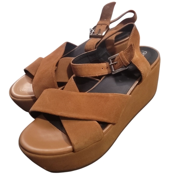 Geox zerfie tan leather platform flat form sandals 38.5 8.5 - Picture 2 of 8